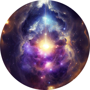 Photo d'une galaxie ésotérique sur la page d'accueil d'AstroTaroLib. Ensemble d'étoiles et de nébuleuses de couleur bleues, violettes et dorées.