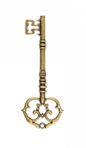 Page connexion , représentation d'une clé ancienne ésotérique, en fer et de couleur dorée